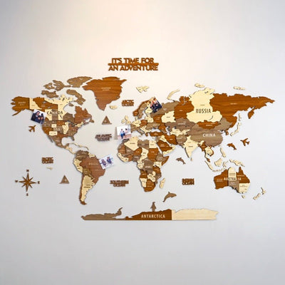 3D Wooden World Map Mix Color