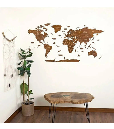 3D Wooden World Map Pure Wood