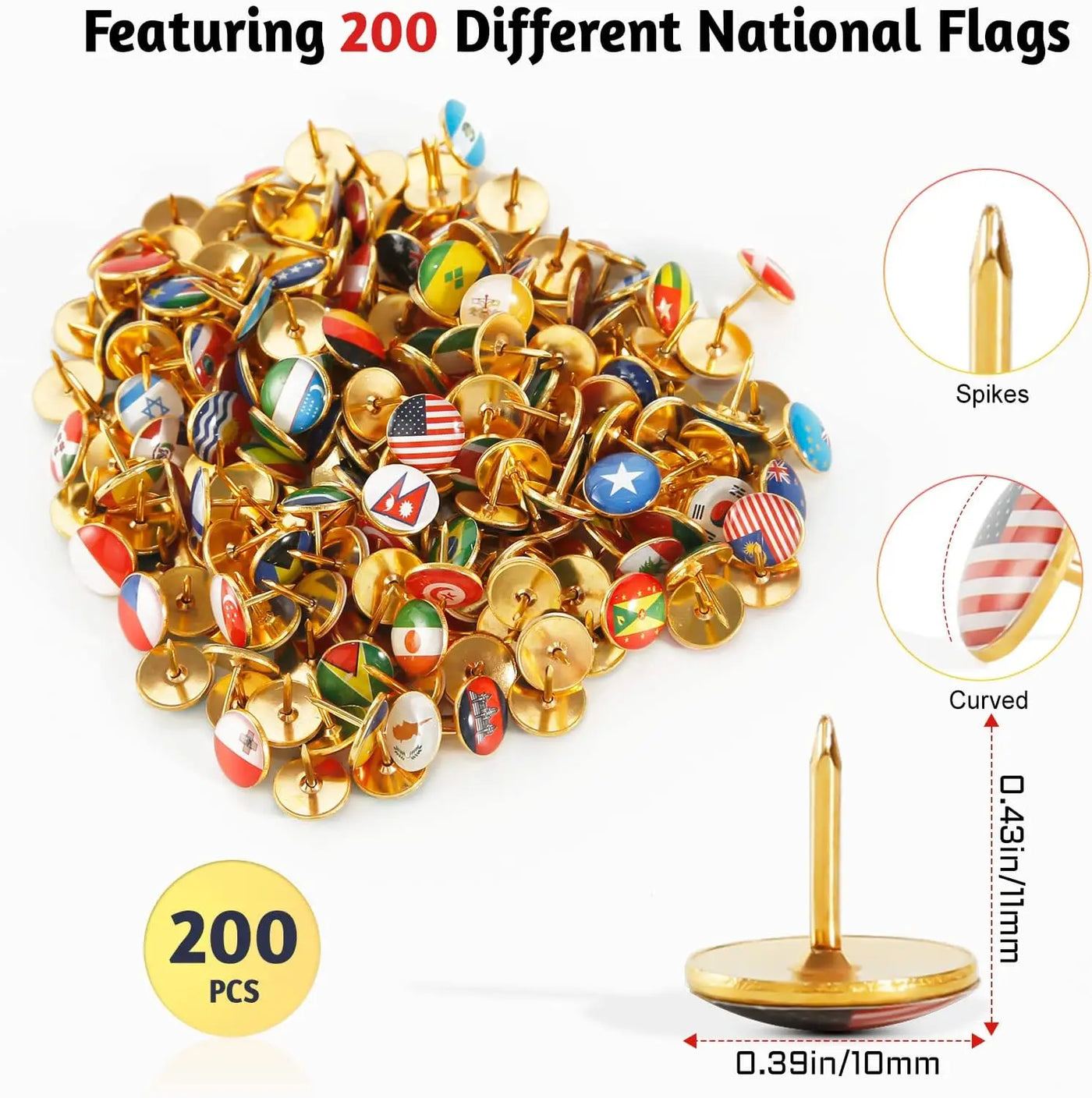 200Pcs National Flag push pins